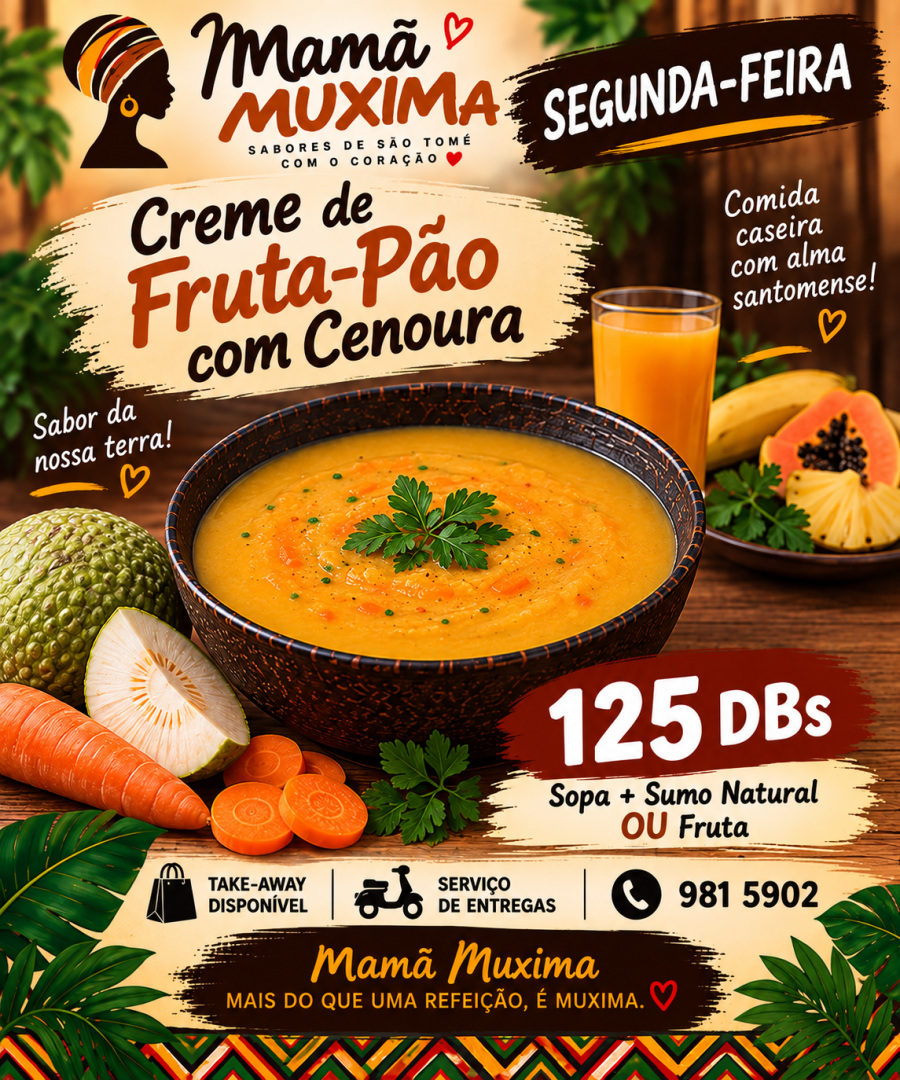 Menu sopa de creme de fruta pão com cenoura